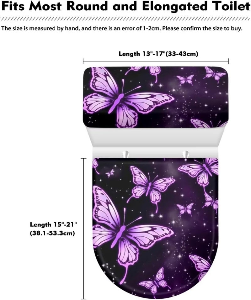 CREAMIC Purple Butterfly Bathroom Toilet Lid Covers and Tank Cover Set Seat Covers Fits Most Lids for Accessories Decor with Elastic Edge Keep Dust Stain Machine Washable - Image 5